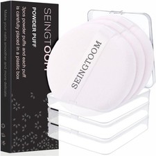 Large Velour Powder Puff Set of 3 with Container, Soft Body Puff for Loose