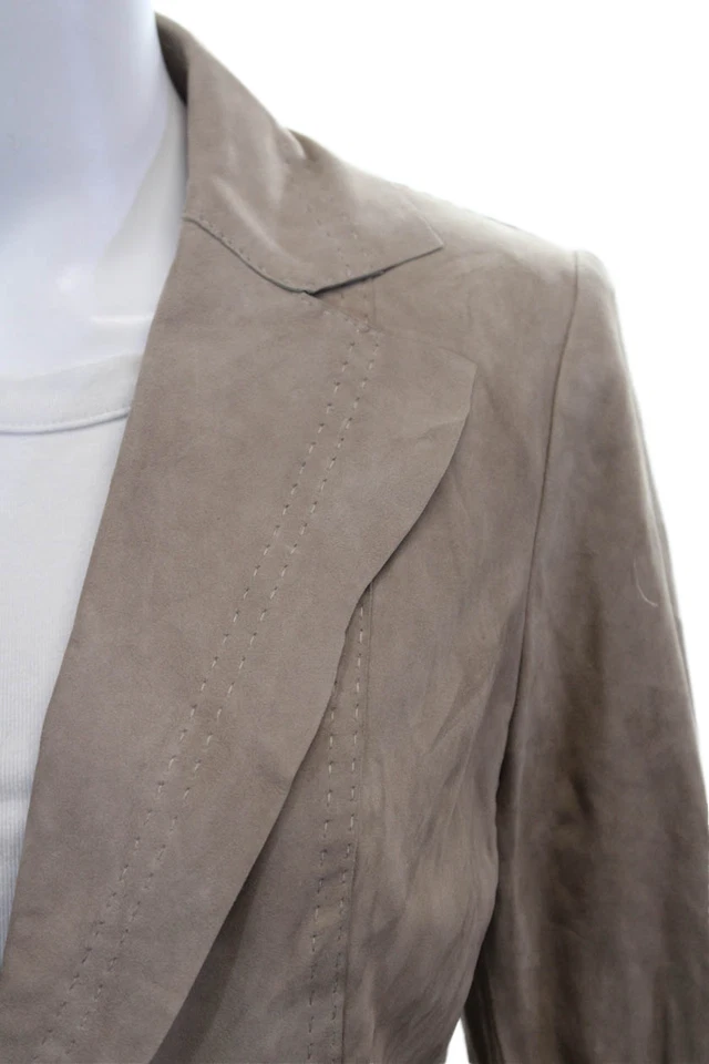 Blazer feminino Elie Tahari camurça bege colarinho botão manga longa tamanho P - Imagem 2 de 4