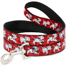 6 Ft Long 1" Wide "Dalmatians Running/Paws" Pet Leash Reds White Black