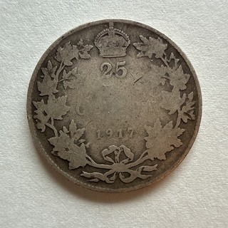1917 Canada 25 Cents 92.5% Silver Coin