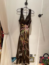 Vintage Silk Beaded Halter Dress Backless Floral Maxi Evening Gown