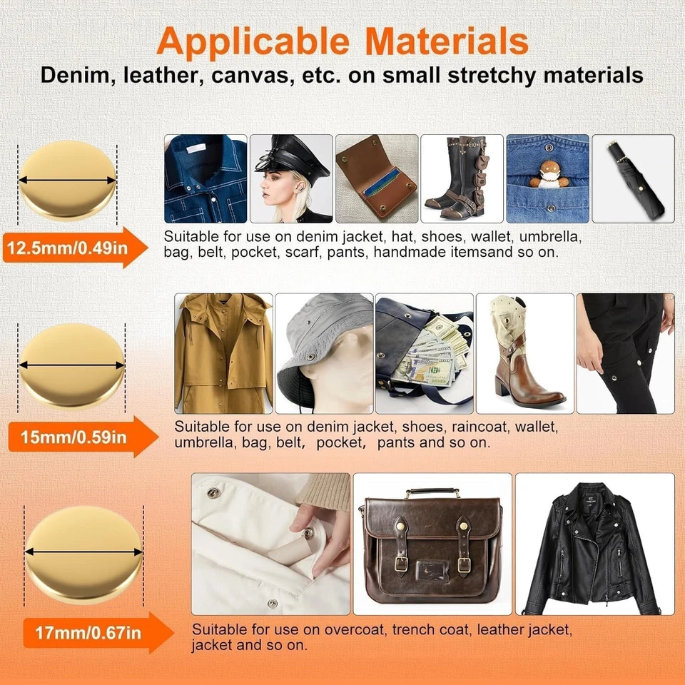 Leather Snap Fasteners Kit 120 Sets Metal Button Snaps for Clothes Bags Crafts - Image 4 of 4