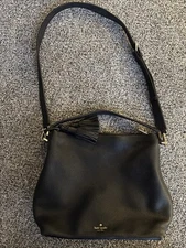 Kate Spade Black Pebble Leather Sholder Crossbody with Tassels New