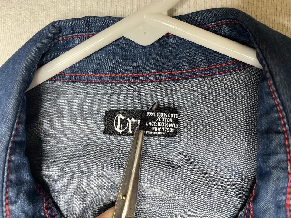 Camisa de mezclilla de encaje cruel para mujer pequeña Western Rodeo manga larga con botones Foto 4 de 4