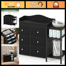 Modern Baby Dresser with Changing Table Top, 6 Fabric Drawers  Storage Shelf