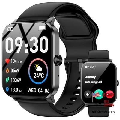 Smart Watches for Men Women, 1.85'' HD Touch Screen Fitness Watch with 7 Black