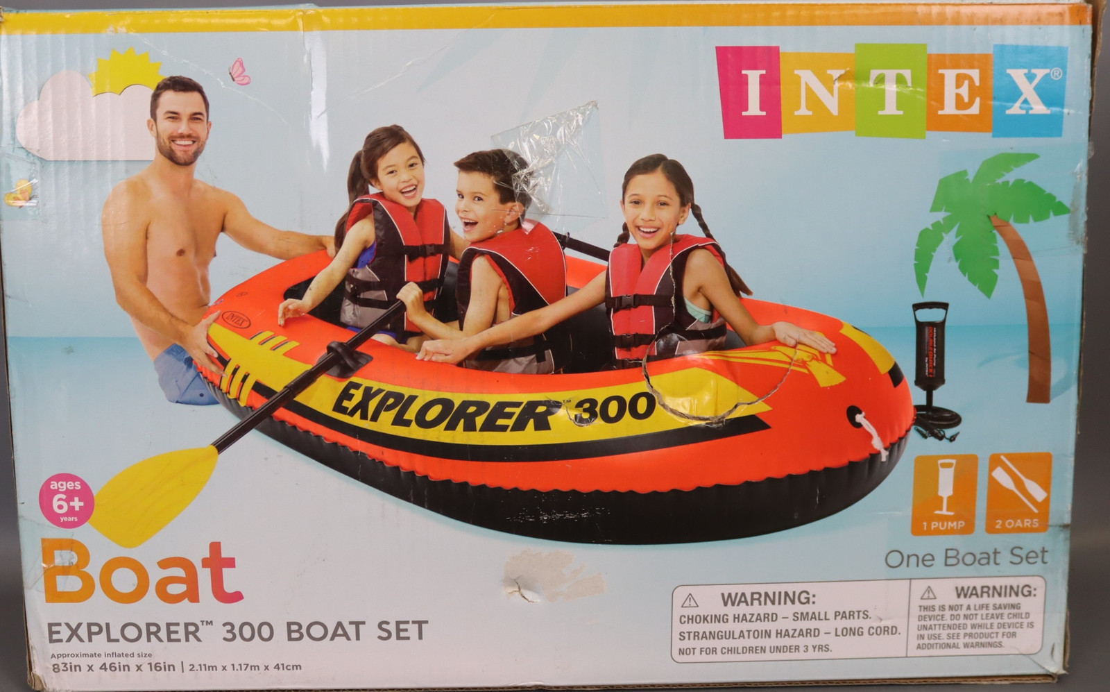 Intex Explorer 300 Compact Inflatable Fishing Raft Boat & Oar - No Pump