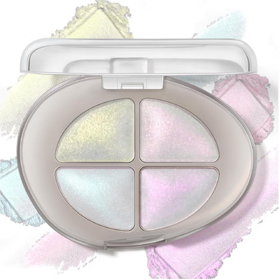 4 Colors Holographic Multichrome Glitter Eyeshadow Palette, Chameleon White Colo