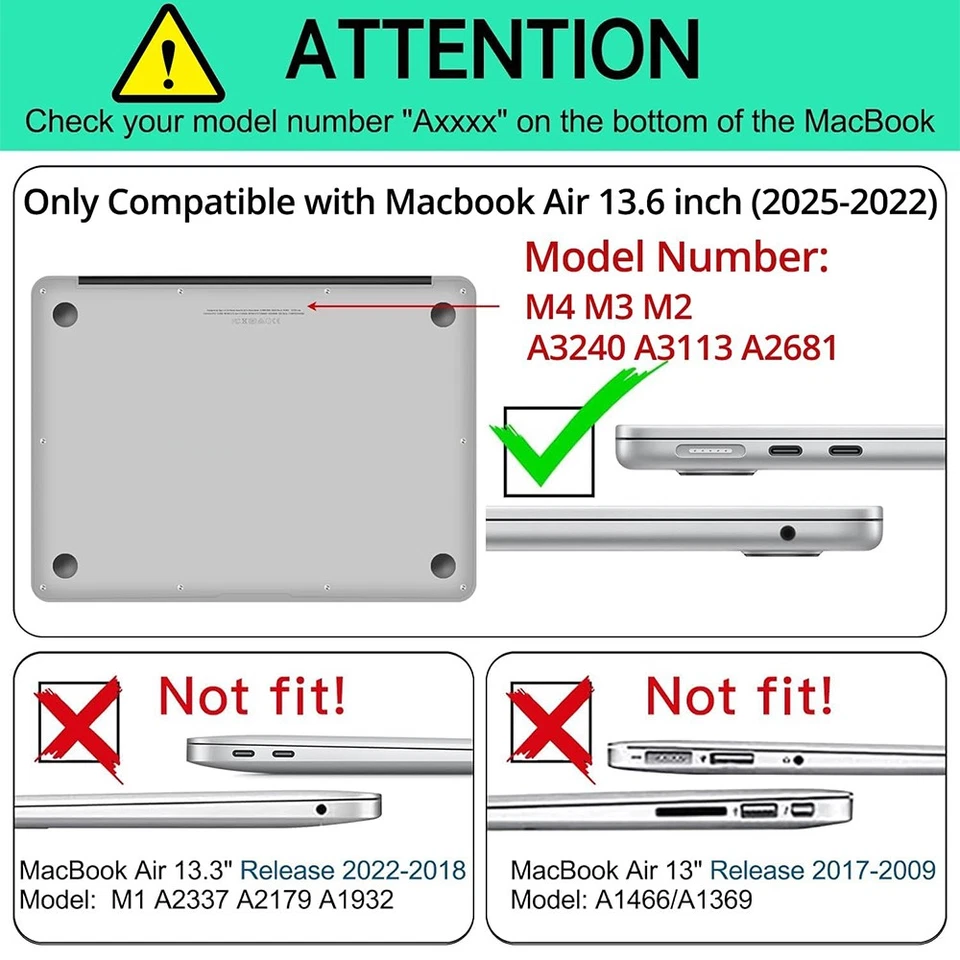 For MacBook Air 13" M4 A3240 M3 A3113 M2 A2681 Crystal Case+Keyboard Cover+LCD - Image 2 of 4