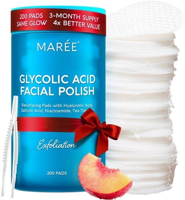 MAREE Glycolic Acid Pads 200 Face Exfoliating Toner Tea Tree Salicylic Vit E B3 