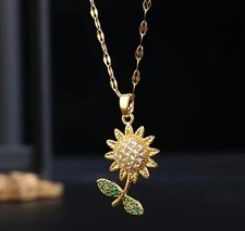 Goldene Damen Halskette, Exquisiter Sonnenblumen-Anhänger Neu 