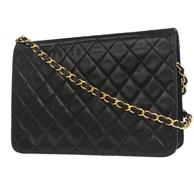 Chanel Black Lambskin Pushlock Medium Half Flap Shoulder Bag