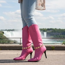 Western Women Boot Chain Anklet Bracelet Heel Shoe Gold Tear Drop Charm PAIR