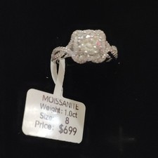 Cushion White Moissanite Halo Engagement Ring 1.0 ct White Gold Size 8