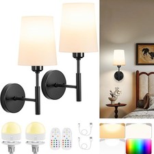 2x Battery Operated LED Wall Lights Indoor Wall Sconces RGB Dimmable LED Bulbs