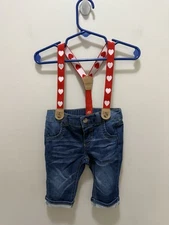 Cat & Jack Baby Boys Blue Jeans with Red Heart Suspenders Size 0–3M Valentines