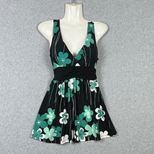 Fashion Fair Top Womens S Floral Babydoll Y2K Black Green Hippie Retro Flowers