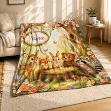 Personalized Woodland Baby Forest Coral Fleece Blanket