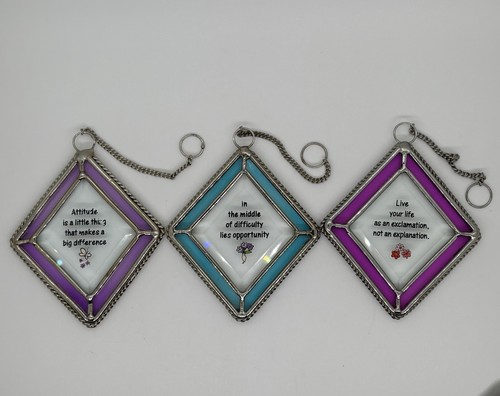GANZ Diamond Shaped Stained Glass Sun Catchers Quote Phrases Suncatchers Lot 3
