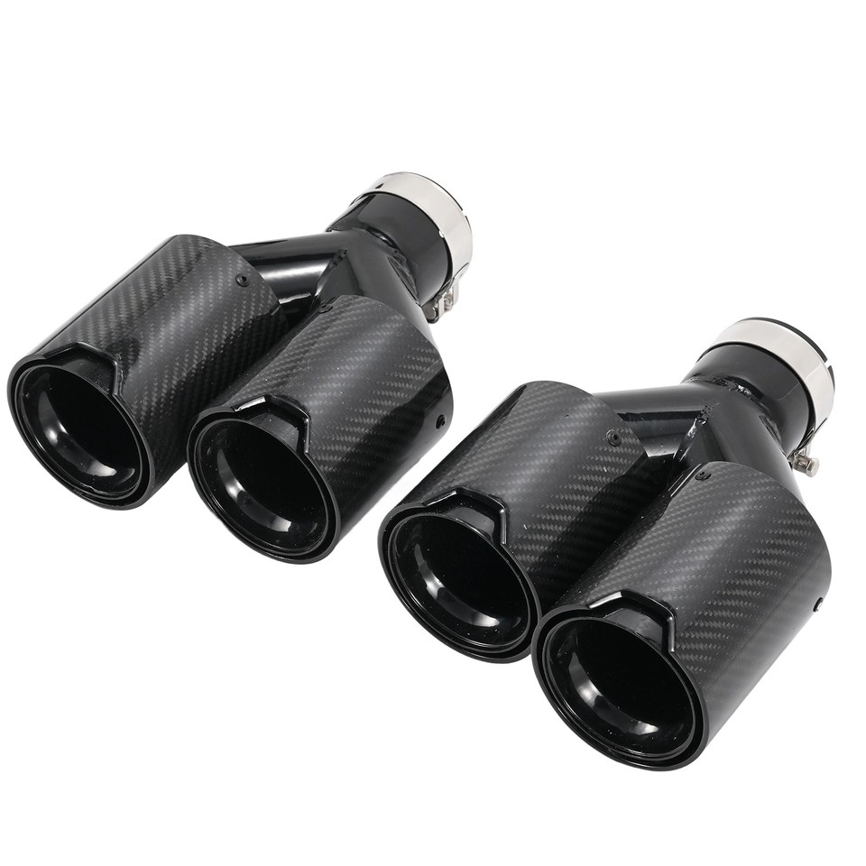 Genuine SUMSOO Htype Forged Carbon Fiber +gloosy Black Stainless Car Dual Exhaust Tip Double End Pipe Modification Muffler - 34