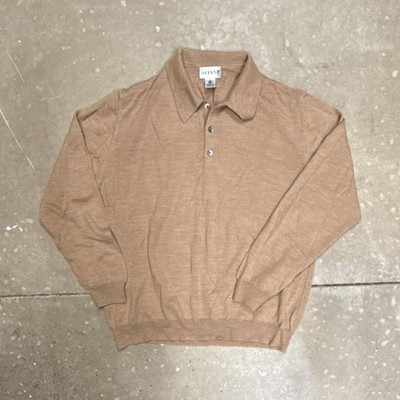 Alfani Men's Wool Knit Collared Pullover Sweater Button Solid Brown L