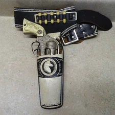 Vintage Hubley Texan Toy Cap Gun, With Holster, Colt Logo, Heavy Cast