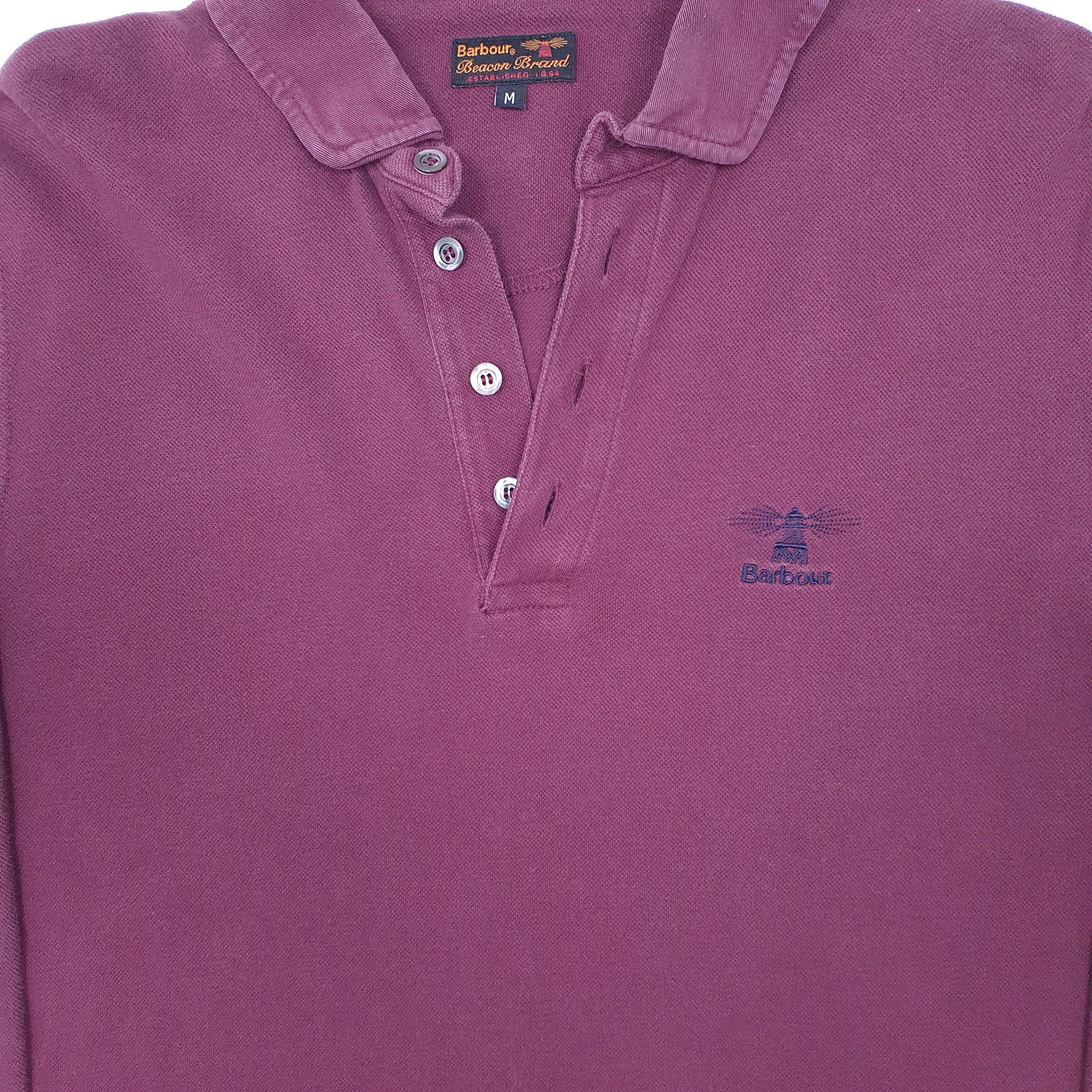 BARBOUR Burgundy Polo Shirt Long Sleeve Cotton Mens M image 2