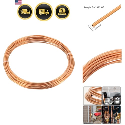 Refrigeration Tubing, 1/16" OD x 1/32" ID x 16 Ft Soft Coil Copper Tubing
