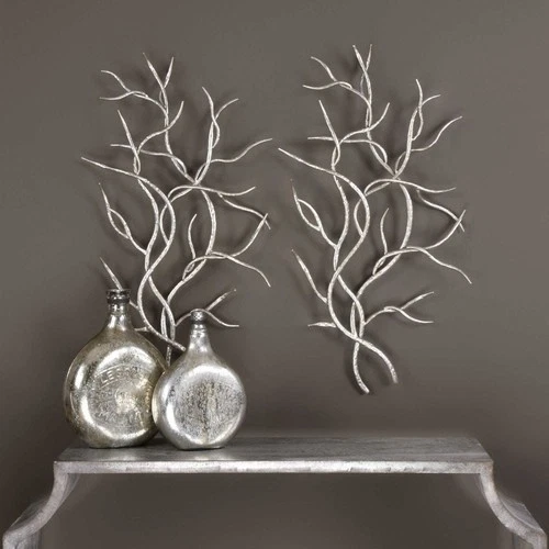 UTTERMOST 4053 HAND FORGED IRON SILVER LEAF BRANCHES  WALL DECOR SET OF 2 - Picture 2 of 3