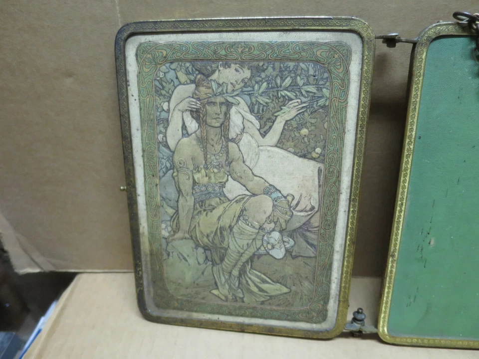MUCHA Alphons d'après rare miroir triptyque mural dépliant à deux illustrations - Photo 2/4