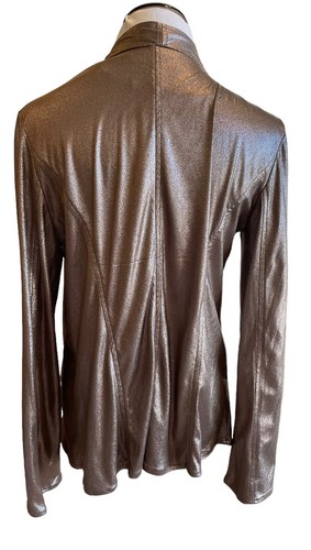 Chico's Women's Size 0 Shiny Gold Faux Leather Jacket Dressy Open Front - Picture 2 of 6