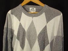Slazenger Argyle Golf Sweater Gray White Diamond Long Sleeve Round Neck XL NWT