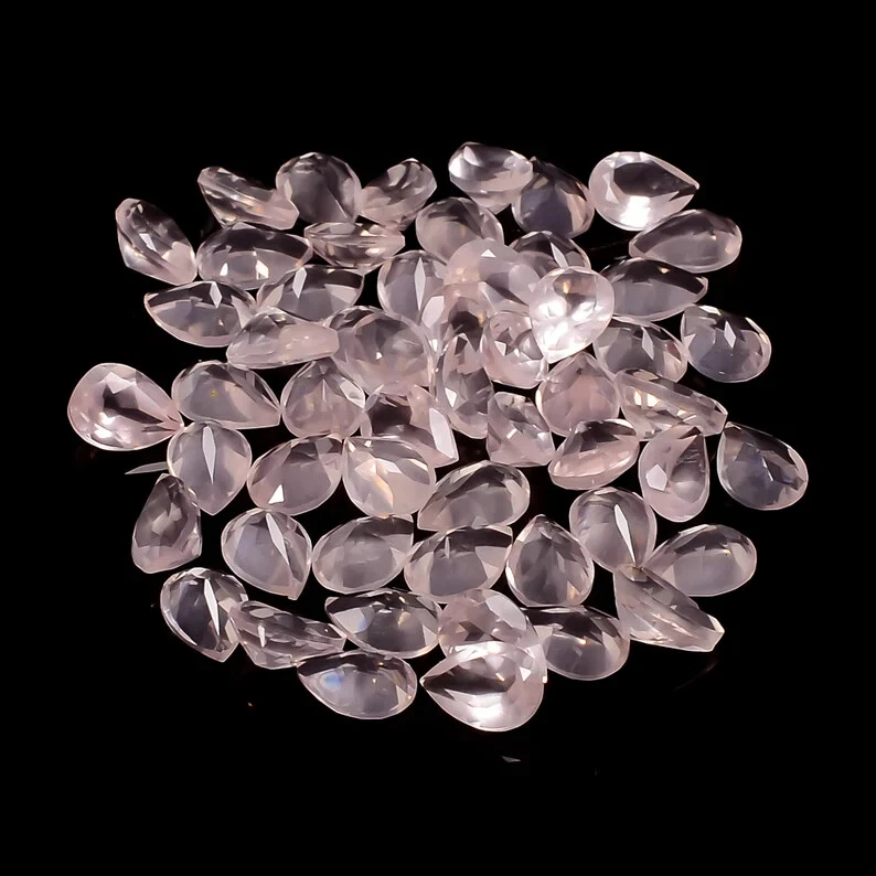100 Pc Natural Rose Quartz 8X6mm Pear Faceted Cut Calibrated Size Loose Gemstone - Image 3 of 4