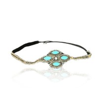 Turquoise Blue Stone with Diamond Crystal Cross Headband Rhinestone Elastic Band
