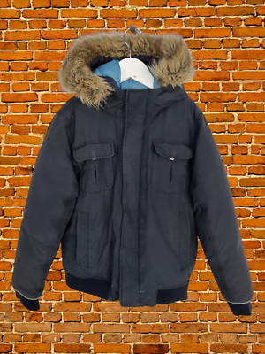 AIGLE MARINEBLAUE BOMBERJACKE MANTEL ALTER 11-12 JAHRE BAUMWOLLE JUNGEN WATTIERTE KAPUZE REISSVERSCHLUSS 152 CM