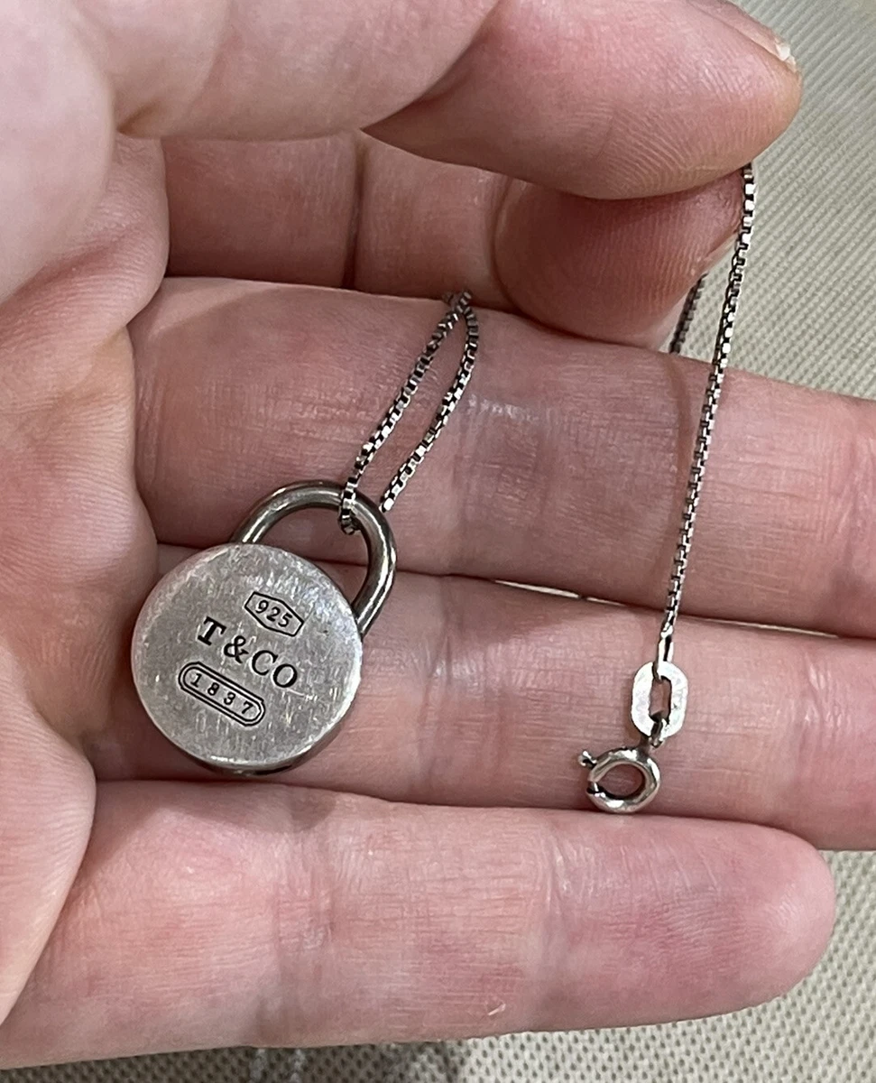 Tiffany Co Sterling Silver 1837 Round Padlock Pendant 925 Italy Chain Necklace