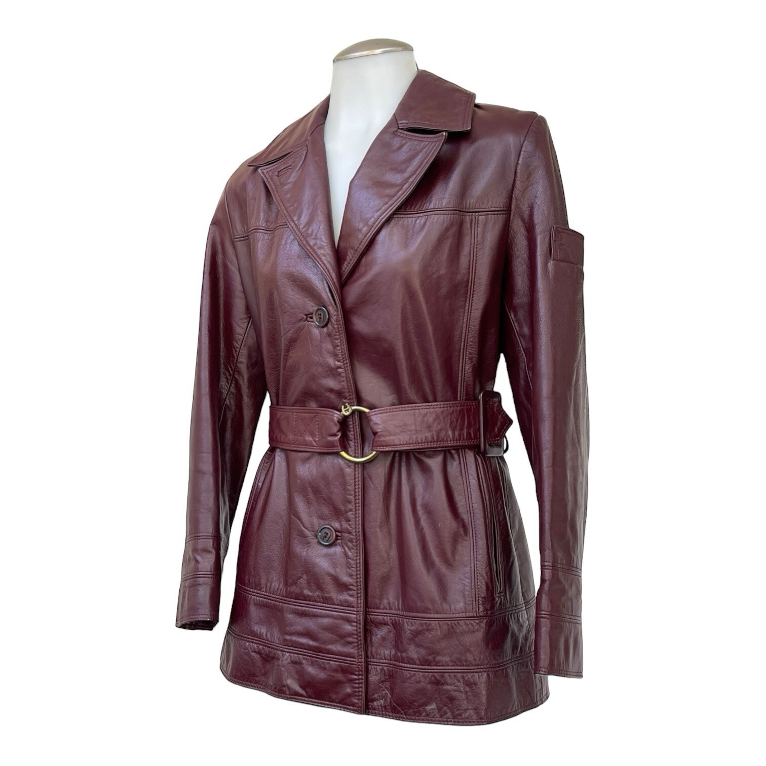Vintage 70s ETIENNE AIGNER Womens 10 Leather Trench Coat Belted Mid OXBLOOD EVC image 9