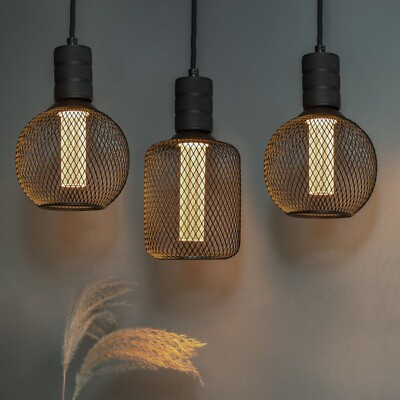 Metallkäfig LED E27 Leuchtmittel verschiedene Formen, Kugel- oder Zylinderform, dimmbar
