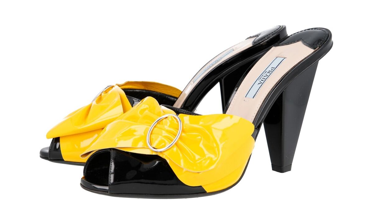 PRADA HEELED SANDALS PUMPS SHOES 1XX327 BLACK YELLOW RIBBON | eBay