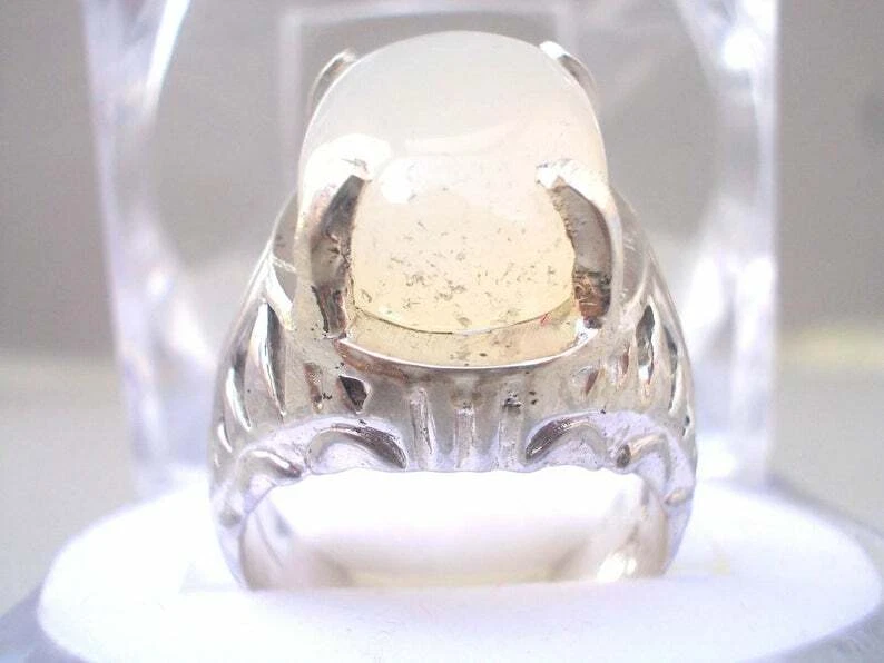 Anillo de ágata blanca piedras preciosas naturales anillos de hombre Aqeeq plata de ley 925  Foto 3 de 4