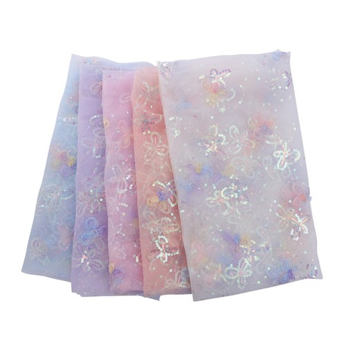 Tissu Tulle Maille Dentelle Brodé Motif Floral Brillant - Au Mètre Pour Robes Et Décorations