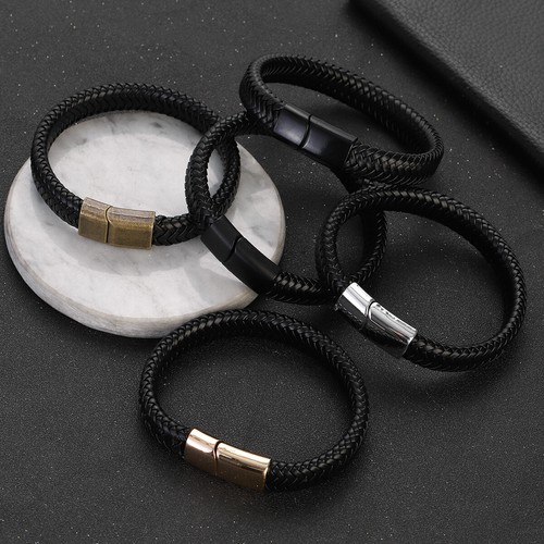 Fashion Men's Multi-Layer PU Leather Bracelet Magnetic Clasp Vintage Bangle - Bild 4 von 16