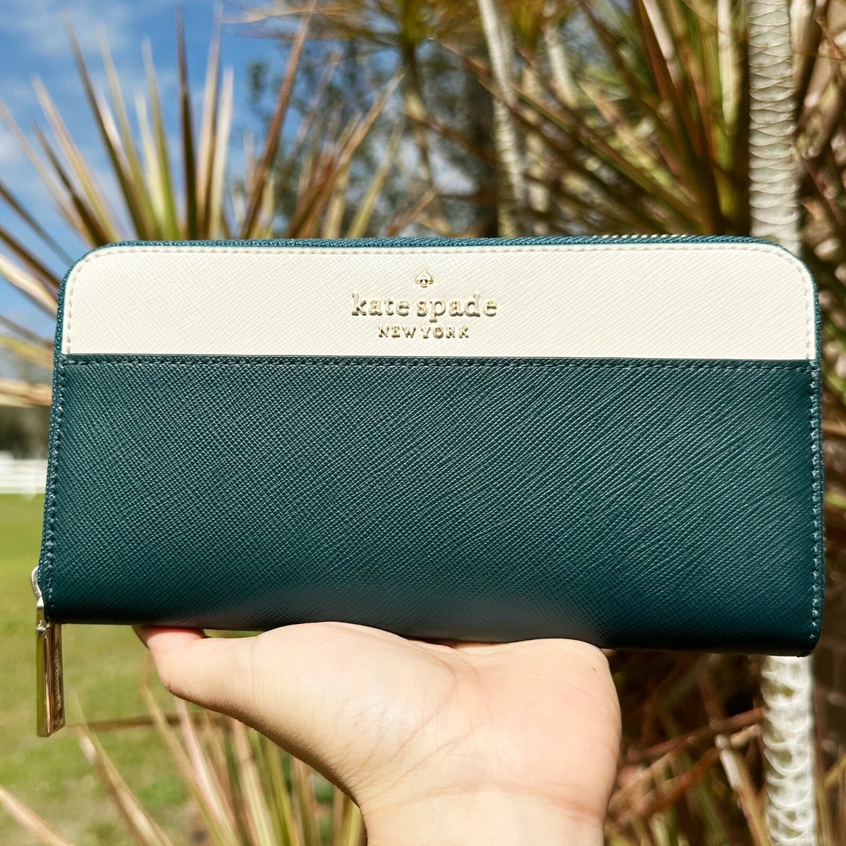 Kate Spade Staci Colorblock Saffiano Large Continental Wallet Clutch Peacock