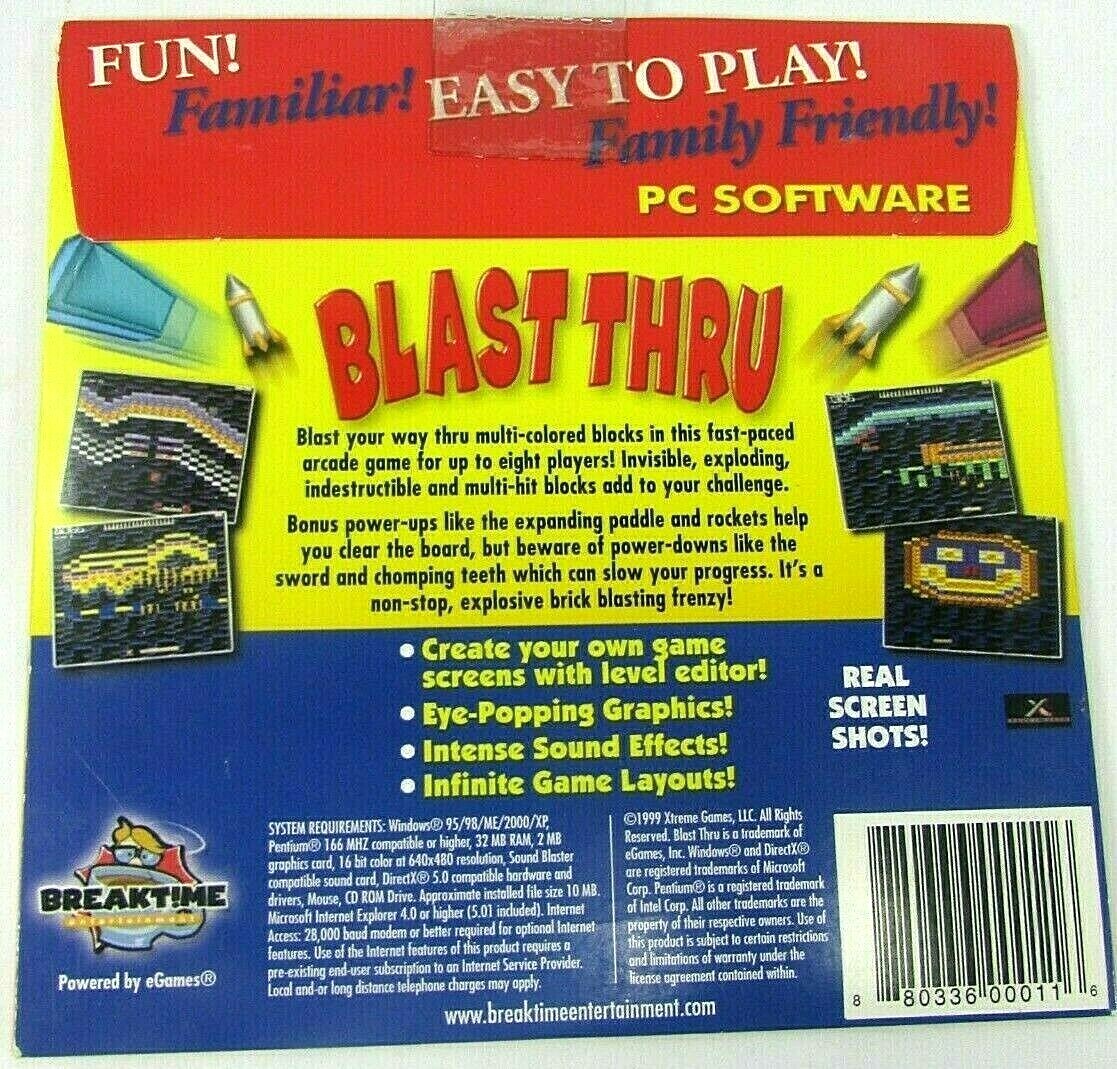 Breaktime Blast Thru PC CD-ROM Vintage Rated E Original Sleeve NEW 