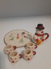 Vintage 1995 Snowman 7 Piece Miniature Tea Pot and Cup Set