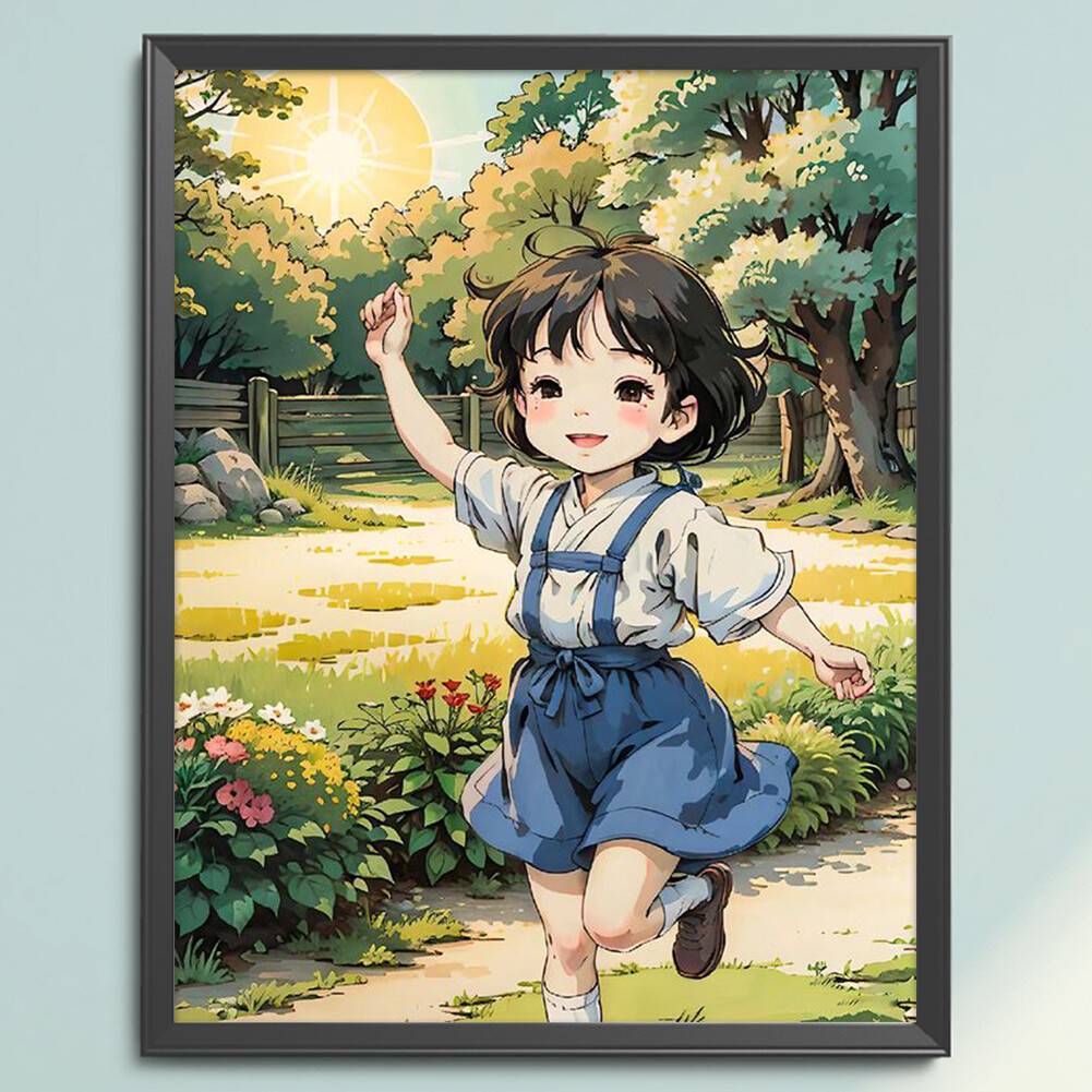 Kit Point De Croix Fille - Toile 40x40 Cm 11CT, Fil Coton éco, Motif Prêt à Broder
