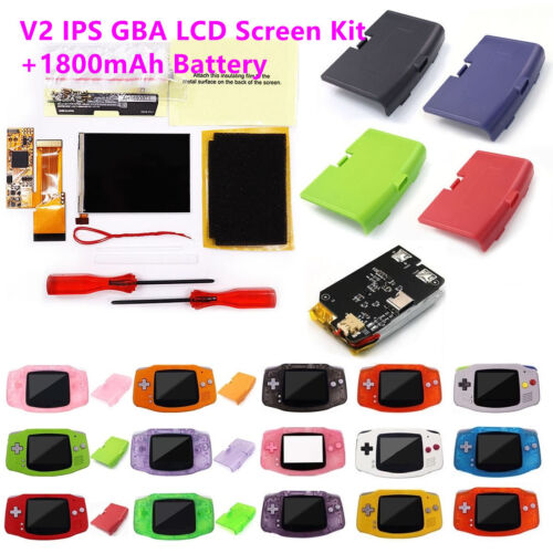V2 IPS 10 Levels Brightness LCD Kit+Pre-cut Shell W/Rechargable Battery For GBA - Picture 1 of 92