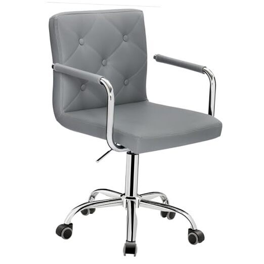 Swivel Rolling Office Chair with PU Armrests Grey 1-Piece