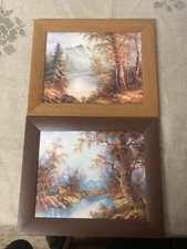 Lot de 2 tableau nature rivière arbre montagne cabanes 1 signé Andreas  🤩🤩🤩