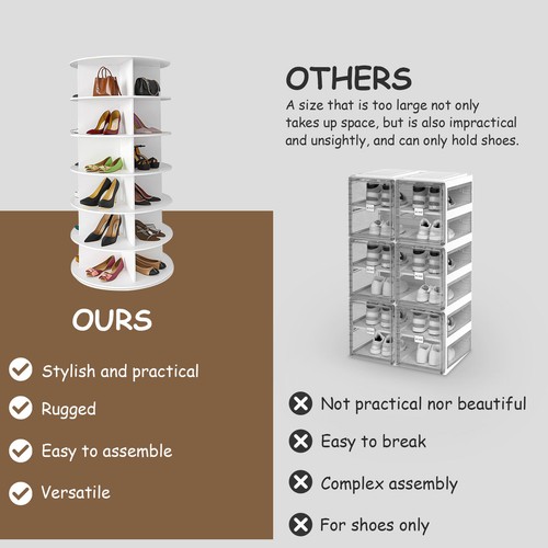 Round 360° Rotating 7 Tier Shoe Rack Tower Bag Display Organizer For Entryway - Picture 2 of 16